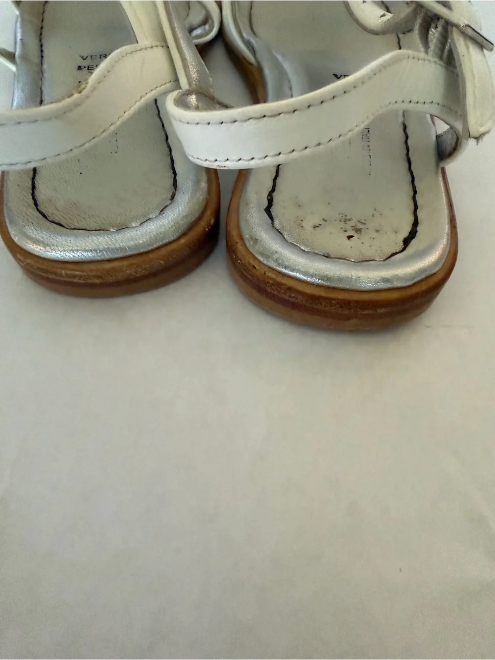 Vera Pelle White Leather T-Strap Kids Sandals